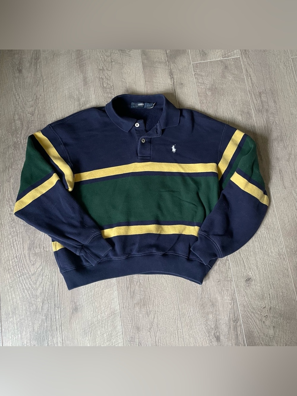 Polo by Ralph Lauren Arctic Navy Green & Yellow Striped Rugby Sweatshirt small - Picture 2 of 5